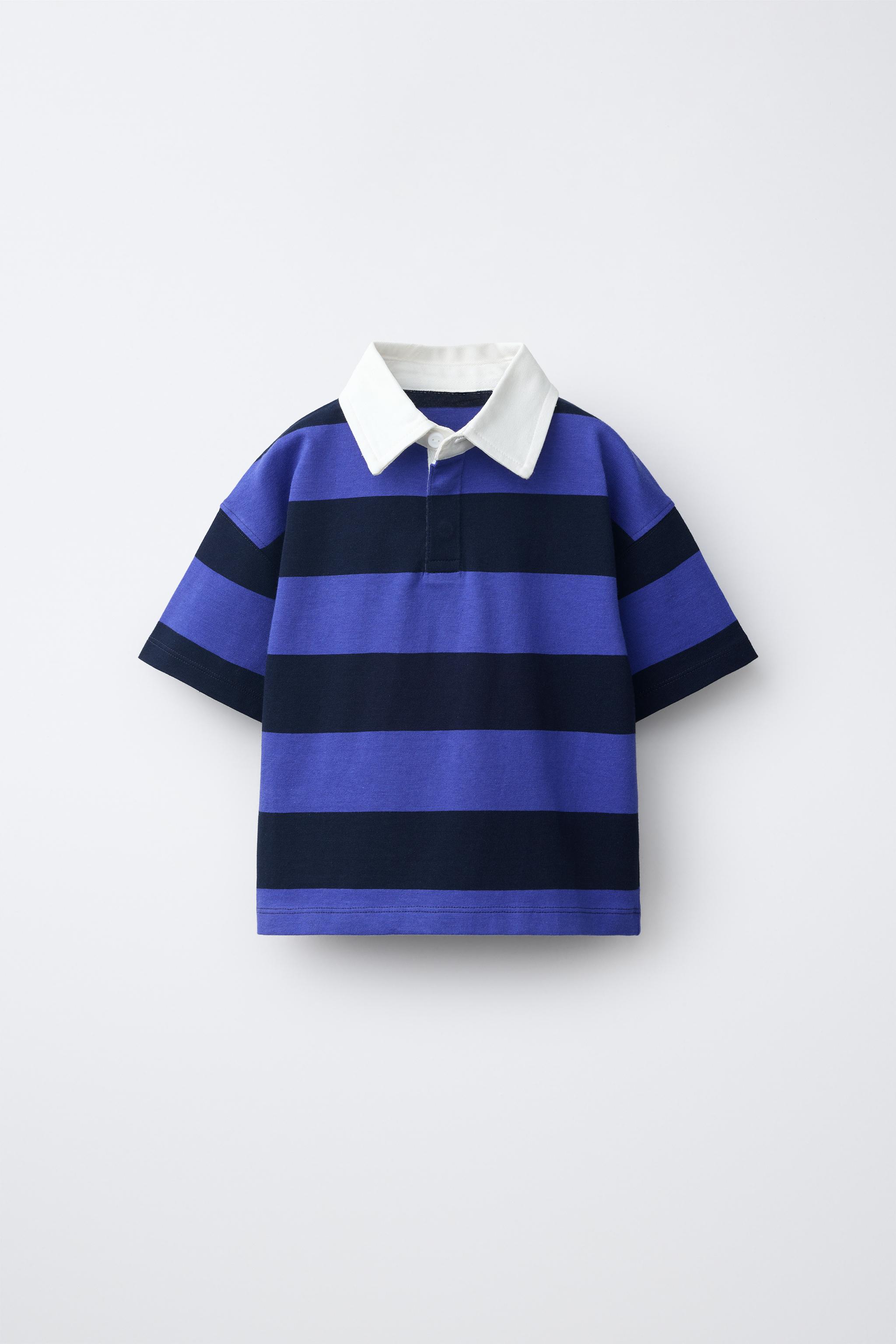 STRIPED CONTRAST COLLAR POLO SHIRT